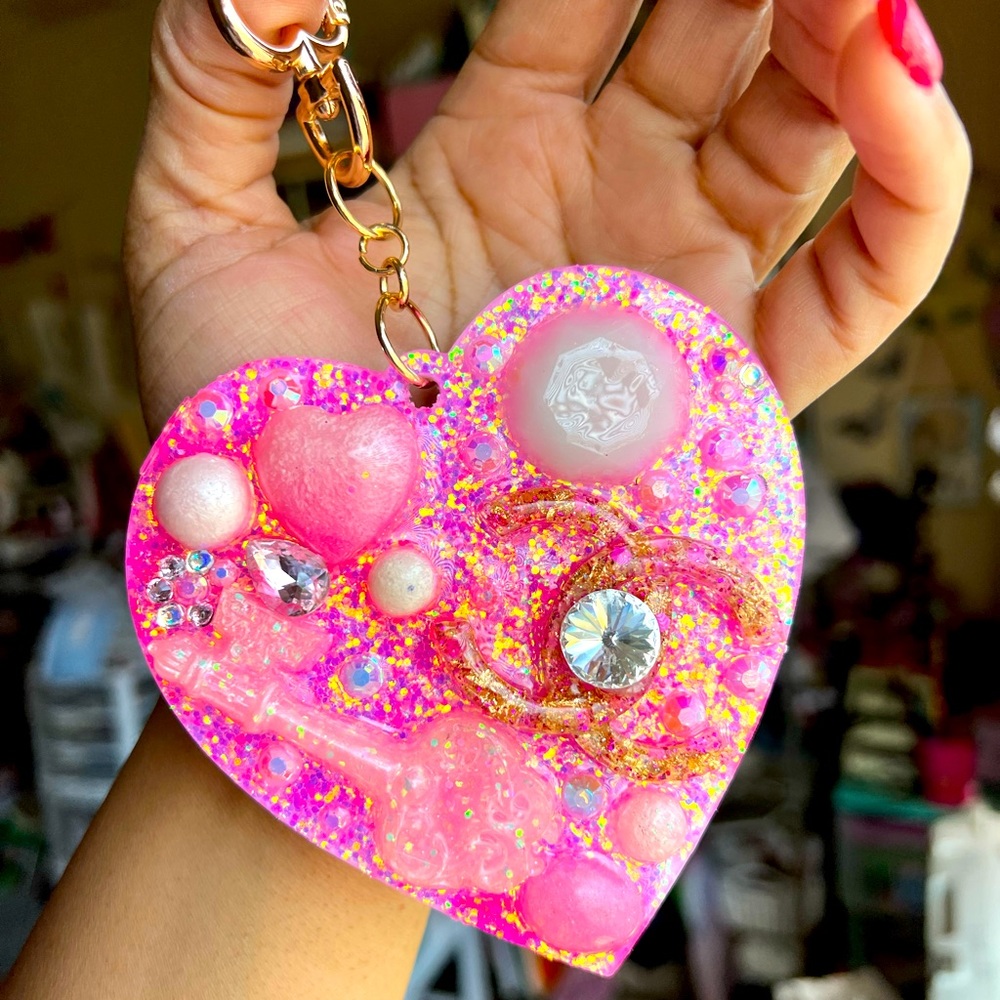 Giant Heart Keychain bag charm handmade